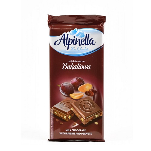 Шоколад молочный Alpinella изюм и арахис 90 г